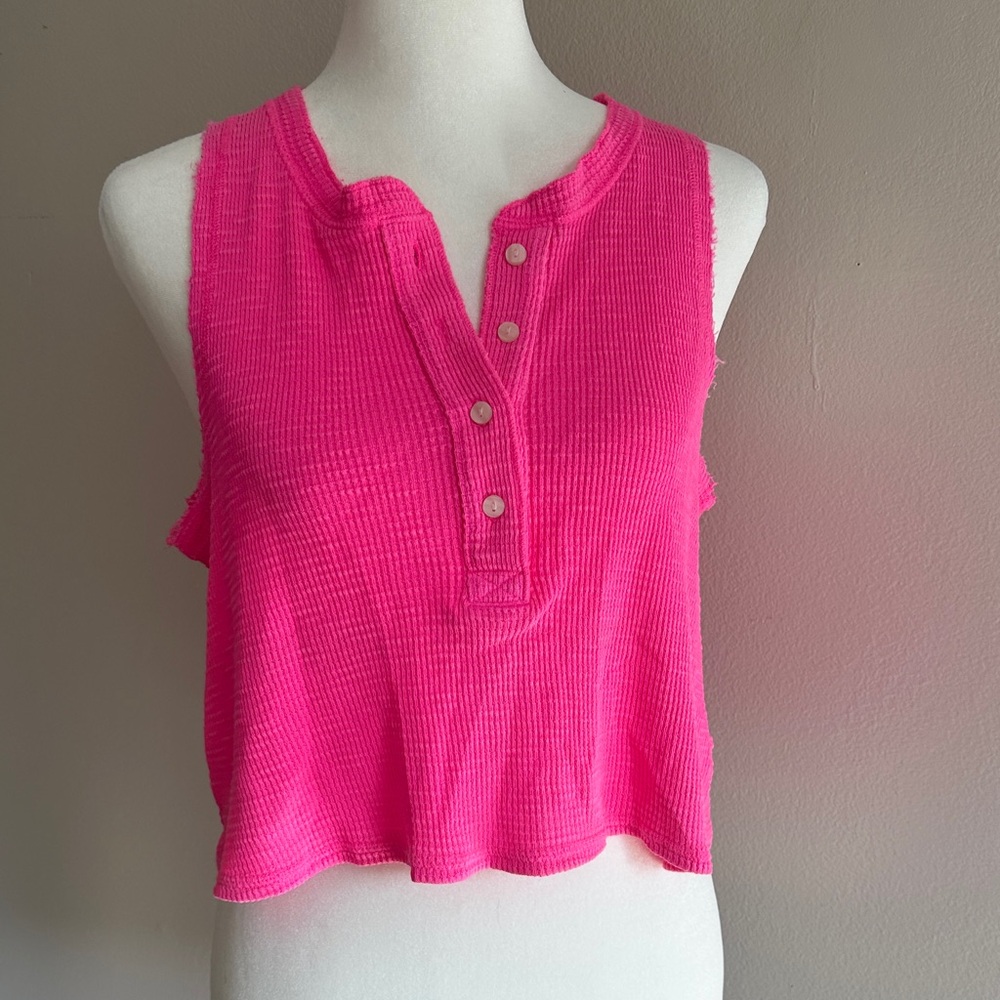 Aerie Hot Pink Button-Front Tank Top